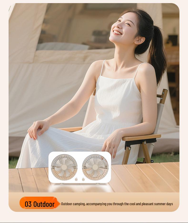 Dual-Head Desktop Fan: Five-Speed, High Airflow, Independent Control, Long Battery Life for Office & Home Use