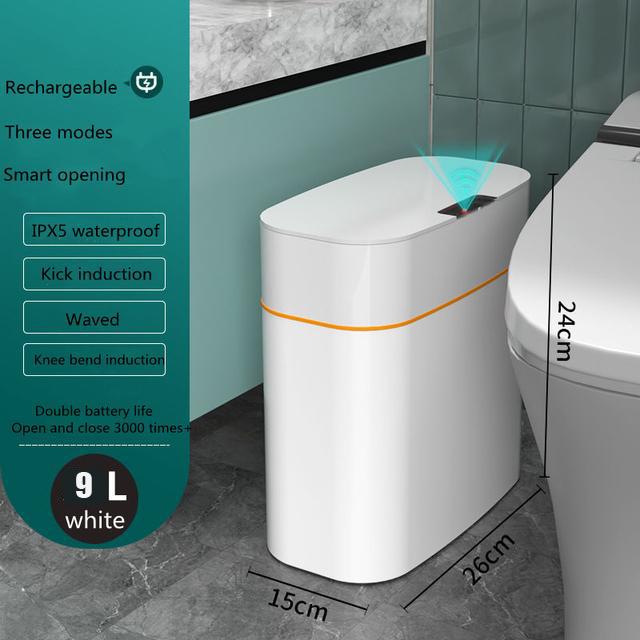 Сенсорный бак с узким швом, умный датчик, автоматический электронный мусорный бак, водостойкий мусорный бак для ванной комнаты, туалетной воды, мусорный бак с узким швом