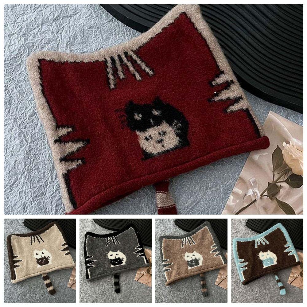 Thick Cute Cat Beanie Animal Pattern Knitted Pullovers Cap Winter Painter Cap Daily Casual