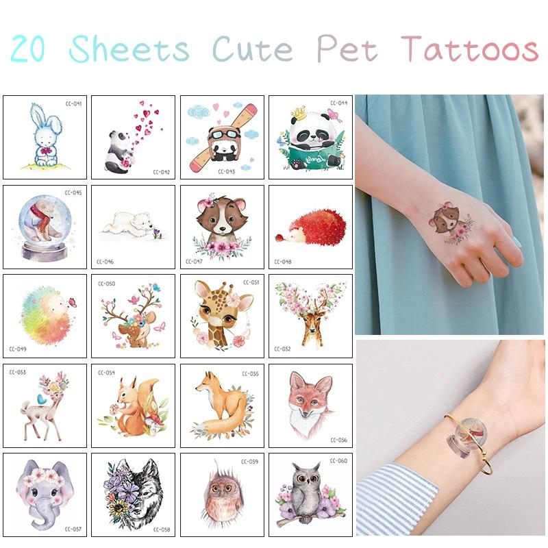 20/2 комплекта водонепроницаемых, но съемных временных татуировок с изображением милых животных и цветов