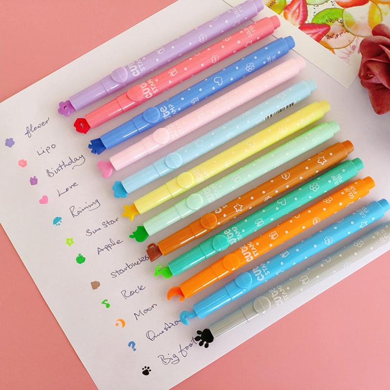 6Pcs/set Cute Candy Color Highlighters Pen Inks Creative Marker Stamp Fluorescent Pens School Supplies Office Stationery