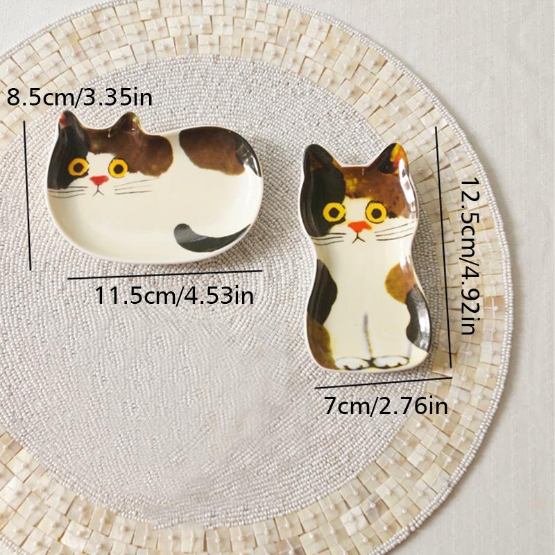 1PC Cat Ceramics Dish Kitchen Spoon Holder Home Cat Sauces Dishes Restauarant Seasoning Plate Japanese Cute
