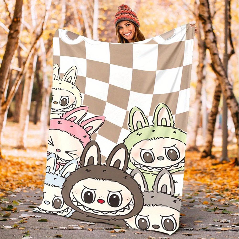 1pc LABUBU, Cute, Cartoon Digital Printed Flannel Blanket, Super Soft Plush Fleece Bed Cover, Multipurpose Four Season Blanket for Sofa, Bed
