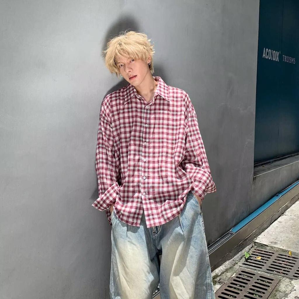 2024 Plaid Long Sleeve Shirt Japanese Hong Kong Style Ins Loose Shirt Boys Summer Trendy Versatile Casual Coat