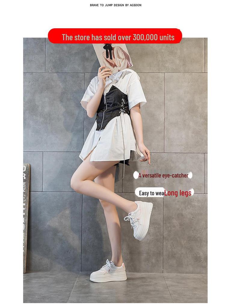 2025 White Low-Top Thick-Soled Platform Shoes - Small Size, Breathable, Height-Enhancing, All-Match Casual Footwear for Spring & Autumn