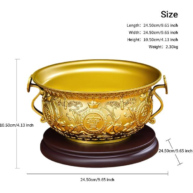 Aris & Juno Brass Treasure Bowl - Traditional Chinese Style, Perfect for Home or Office to Attract Wealth and Good Fortune (Length: 13 cm)