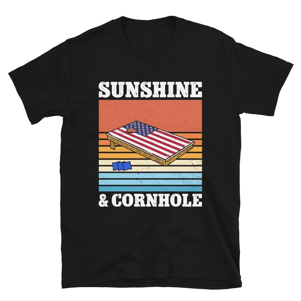 Sunshine And Cornhole American Flag USA July 4th Retro Funny Unisex T- Shirt