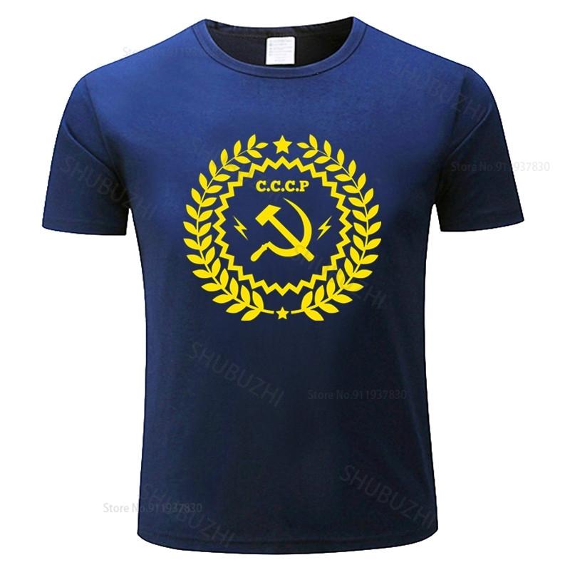 Tshirt Unisex summer top tees Soviet Union USSR Communist Tshirts Unisex Russia Cotton CCCP Emblem Badge unisex tshirt