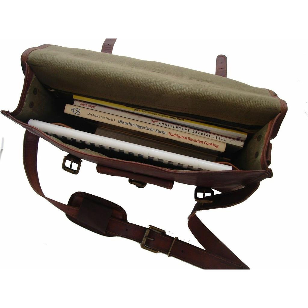 New Brown Genuine Vintage Goat Leather Laptop Messenger Briefcase Satchel Bag