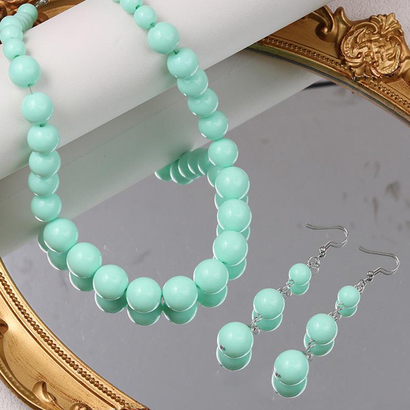 European and American exaggerated earrings, high-end candy color, size round bead pendant, simple retro design set, jewelry women