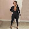 Workout Active Wear Solid Color Rompers Womens Jumpsuit Sporty Long Sleeve Fitness Clubwear Zipper Party Jumpsuits Bodycon