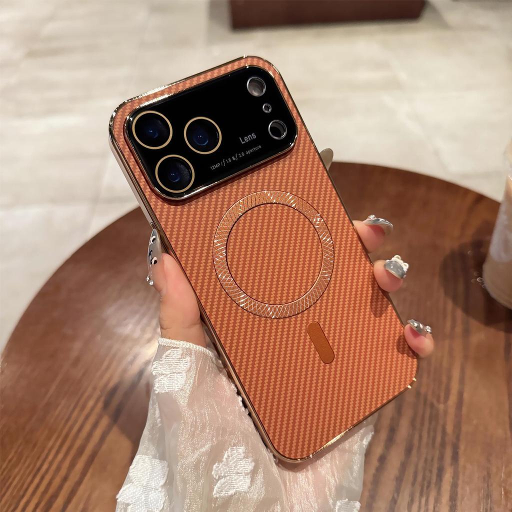 Магнитный чехол из углеродного волокна iPhone 17 Pro Max с большим окном - Совместим с iPhone 16/17 Pro.