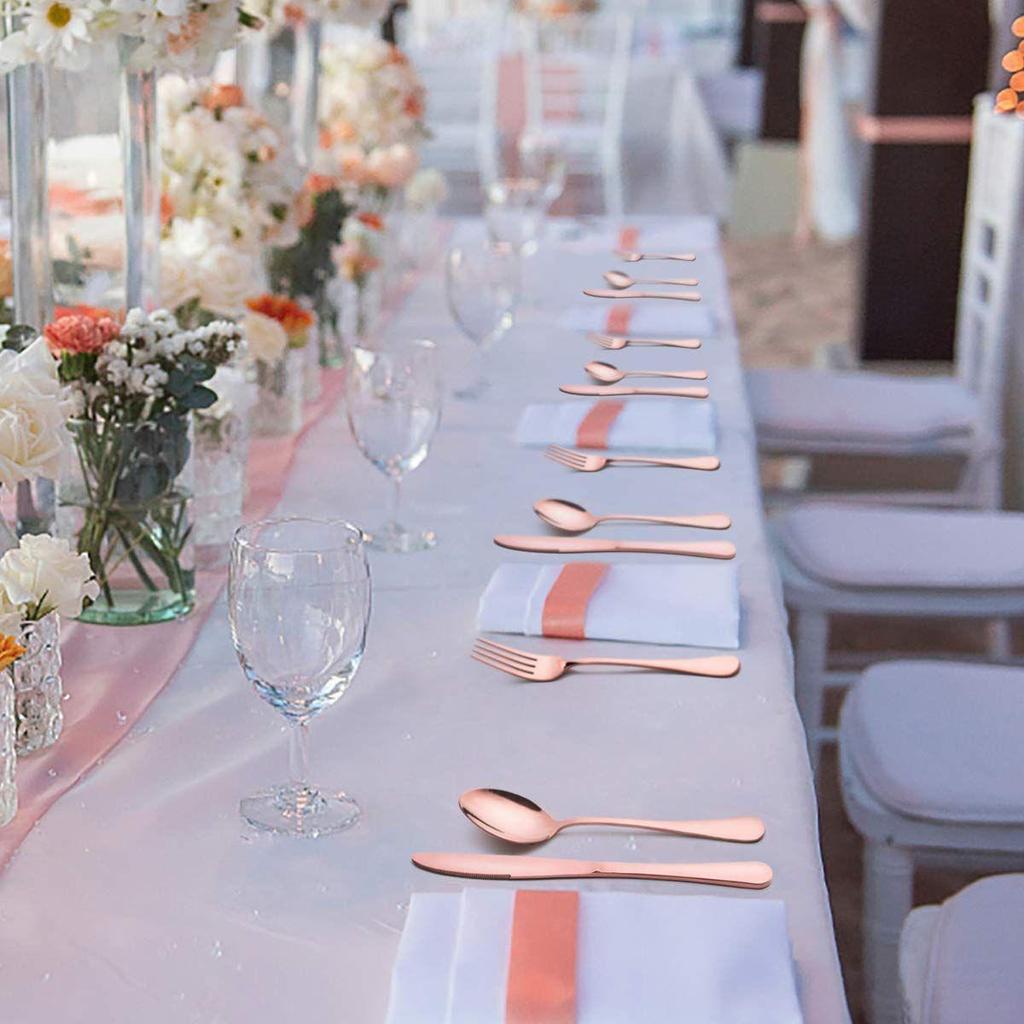 Набор столовых приборов из нержавеющей стали с зеркальной полировкой, покрытый розовым золотом, медный набор столового серебра, ложка розовое золото