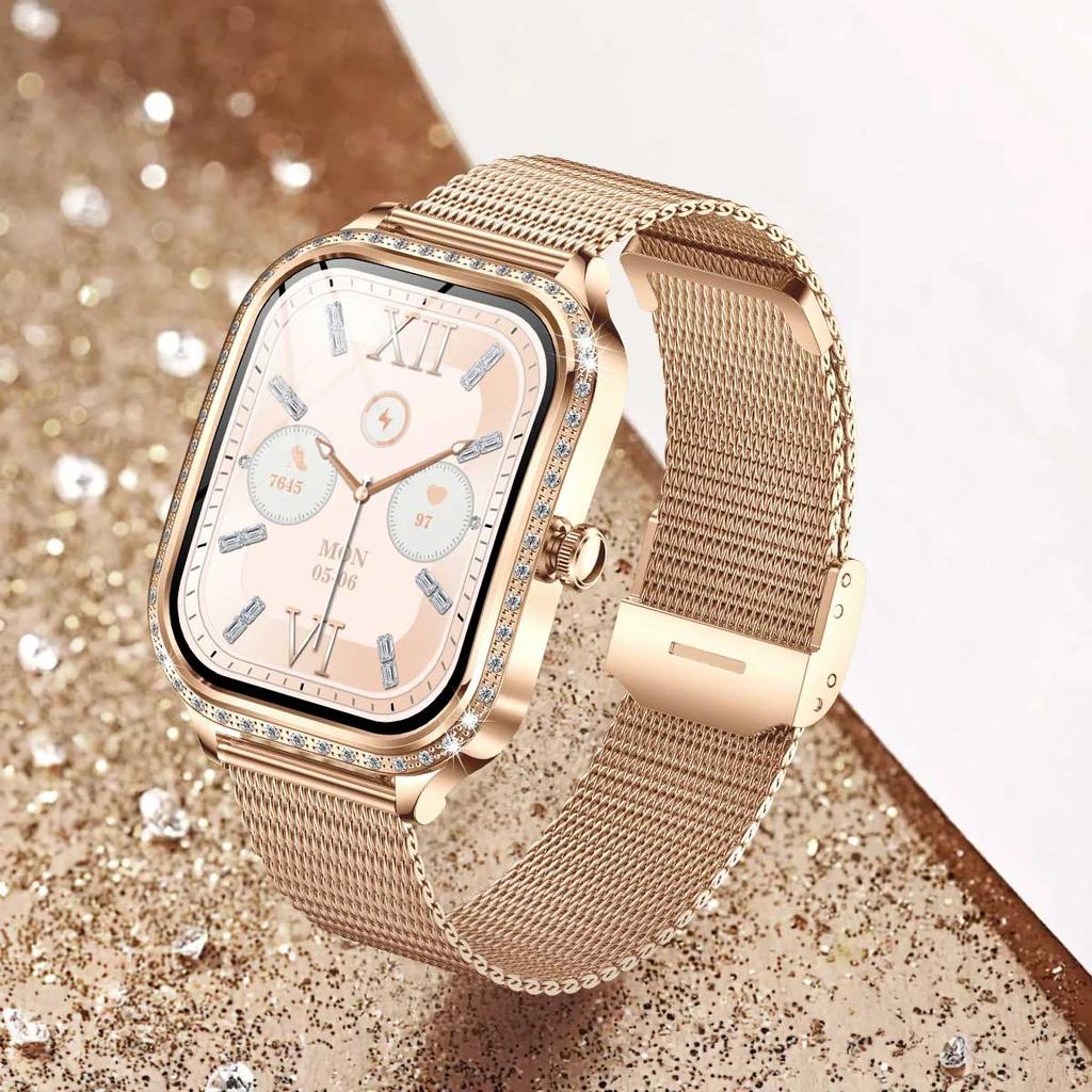 Новые модные женские умные часы с пульсометром 1,75 дюйма 240*296 HD экран часы с бриллиантами Bluetooth звонок водонепроницаемые умные часы для женщин