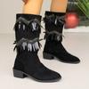 2024 Fashion Round Head Women Ankle Boots Sequin Decoration Ladies Booties Square Heels Pumps Outdoors Shoes for Female