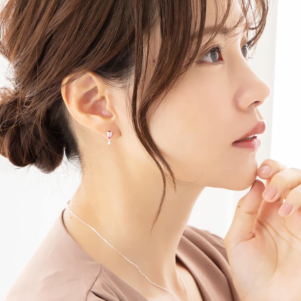 Серьги с камнями по месяцу рождения для женщин, популярные украшения в виде кошачьей мордочки, серебро [MIE3130PCZ] (Июльская Руби)