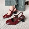 Модные туфли Мэри Джейн на квадратном каблуке, с квадратным носком, на среднем каблуке, балетки, весна/осень, однотонные, женская обувь, ремешок с пряжкой, модные женские сандалии