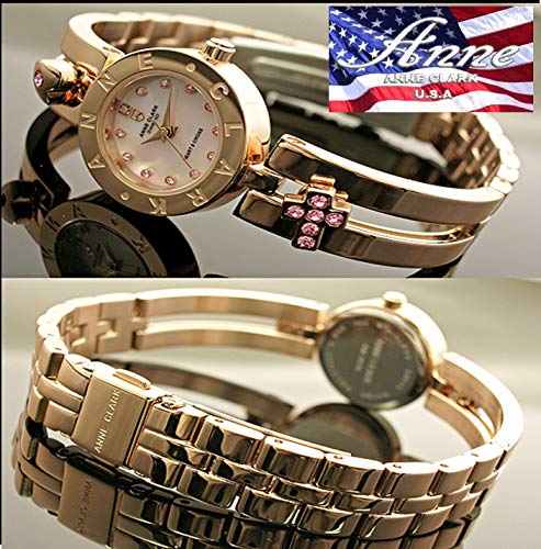 Pair Watch Don Clark Watch High Performance Domestic Made In Japan Chronograph ANNE Clark Watch Pink Gold Moving Stone Bracelet Set of 2 Easy Belt