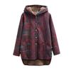(SU)Women's Ethnic Printed Hooded Pocketed Pullover Padded Long Sleeve Medium Length Jacket