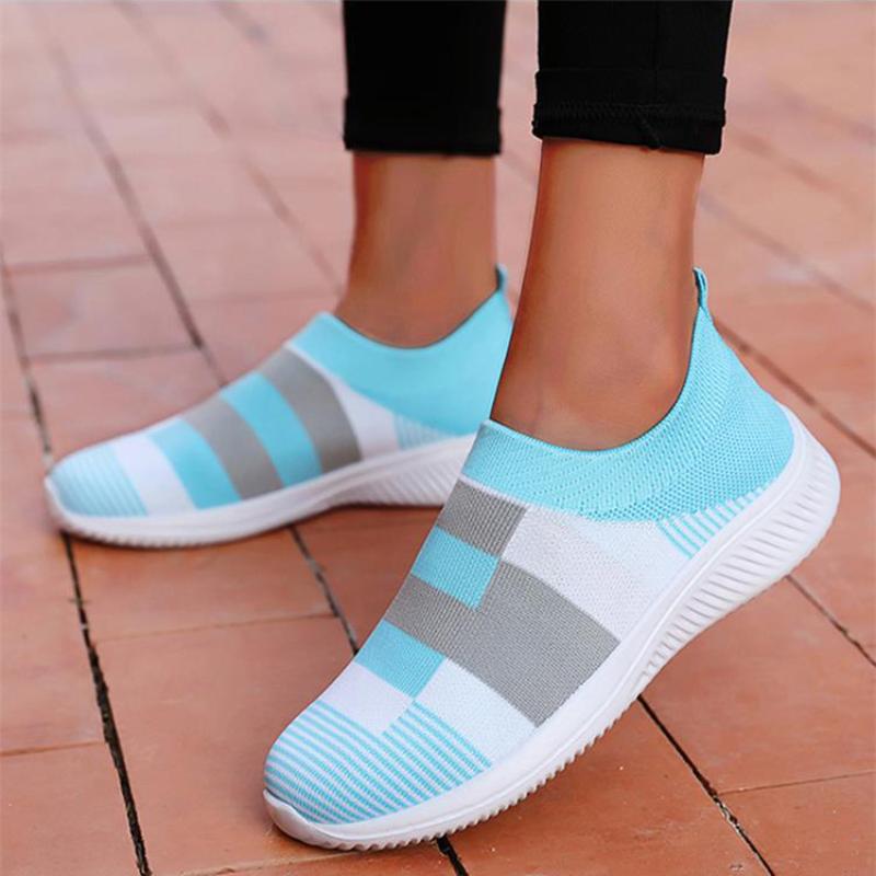 Women Shoes Mix Color Summer Shoes Casual Sneakers Women Elastic Breathe Sport Sneaker Female Flat Shoes Sports Tennis For Lady