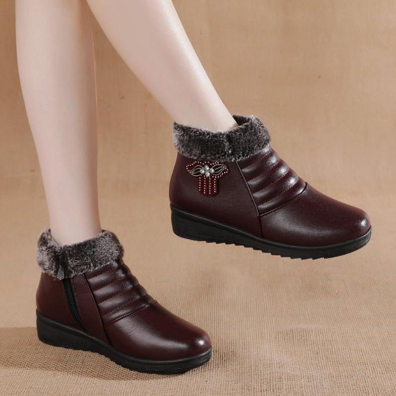 Модная зимняя теплая хлопковая обувь 2024 года, удобные плюшевые нескользящие плоские сапоги с мягкой подошвой, ботинки на платформе Trafza