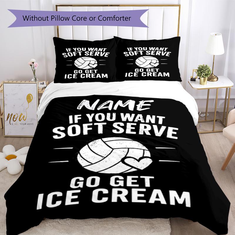3pcs Custom Name volleyball Bedding Set Duvet Cover Closure Includes 1 Duvet Cover & 2 Pillowcases, Soft and Comfortable for All Seasons.