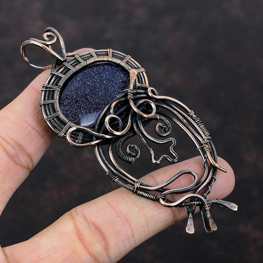 Blue Sunstone Pendant Copper Wire Wrapped Jewelry Gemstone Pendant Handmade Pendant Copper Wire Wrap Pendant Gift For Women Sunstone Jewelry
