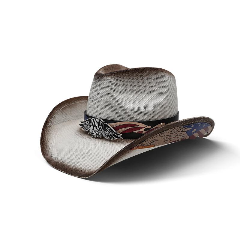 Three-dimensional Embroidery Handmade Straw Hat Western Cowboy Hat Men Cap Outdoor Women Hat Light Luxury