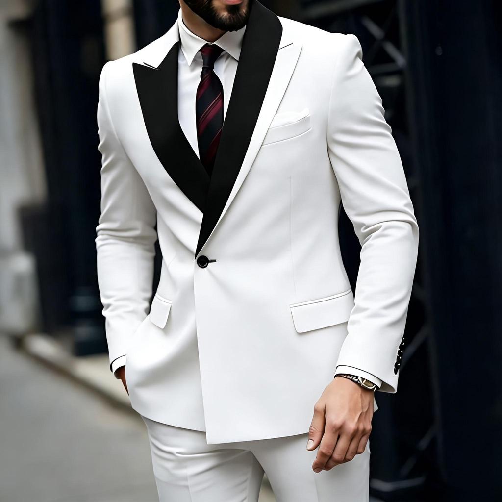 Уникальный дизайн лацканов Мужские костюмы 2 предмета Комплекты пиджак и брюки Одна пуговица Складки Элегантный пиджак Свадебный Жених Мужская одежда