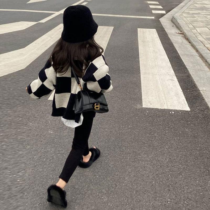 2024 Весна/Осень Для Девочек Корейский Шахматный Вязаный Свитер - Повседневный Универсальный Топ