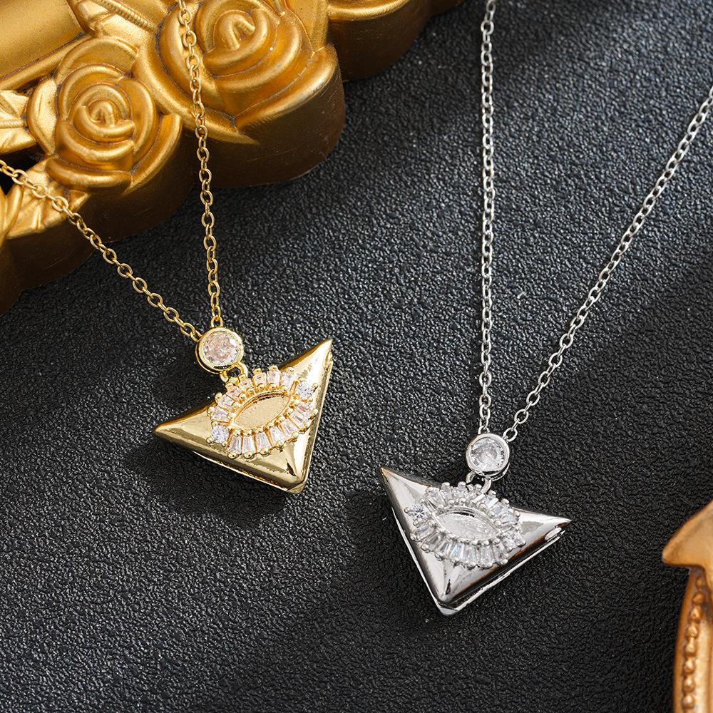 Titanium Steel Two-Tone Triangle Eye Pendant Necklace for Women