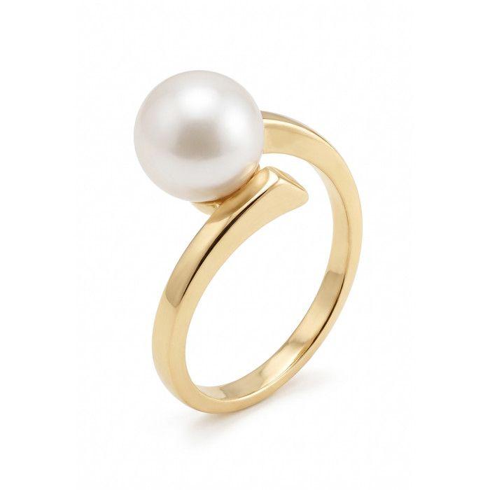 Bague - Pearls &amp; Colors - Véritable Perle de Culture 8-9 mm - Or Jaune 375/1000 - Blanc Naturel - Femme