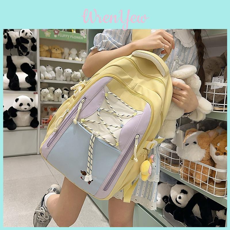 Cute Sausage Dog Print And Strap Design Student Backpack With Plush Pendant For Teens