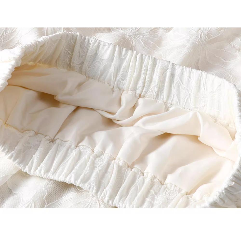 DIMANAF 2025 Лето Женские Белые Юбки Винтажные Эластичные Плиссированные Элегантные Длинные Юбки Новое Кружево Высокая Талия