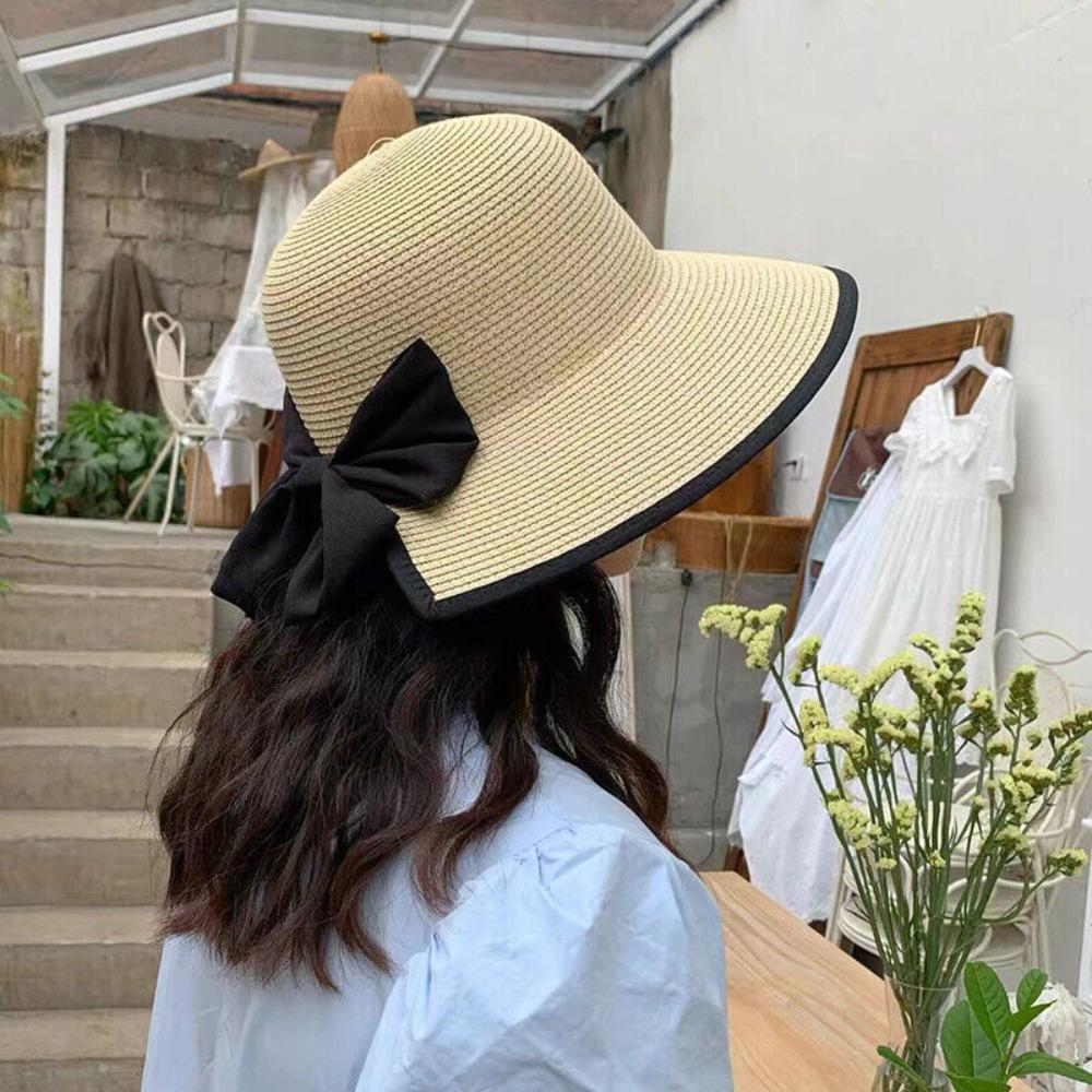Women Summer Floppy Beach Straw Hat Wide Brim Foldable Cap Sun Hat
