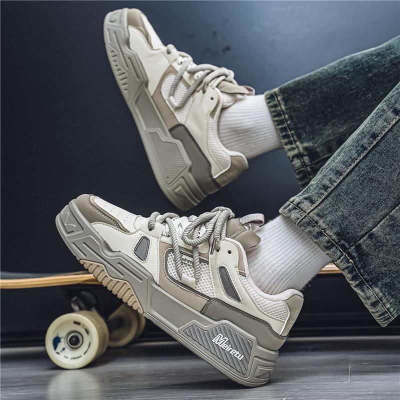 Модные осенние мужские туфли для скейтбординга на толстой подошве, удобные нескользящие повседневные кроссовки на шнуровке для мужчин, для активного отдыха на свежем воздухе