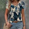 Summer V-neck 3D Butterfly Printed Top Fashionable Casual Short Sleeved Women's T-shirt