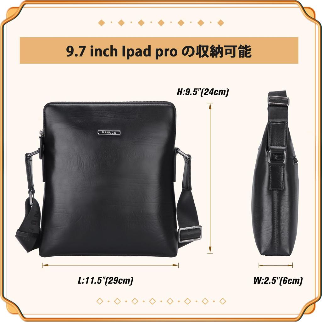 Сумка через плечо Почтальон Натуральная Итальянская Деловая Кроссбоди Хранение для дюймового iPad [Bannus] Сумка, Мужская сумка, Маленькая, Кожа, Кожа, Сумка, Черная, Сумка,