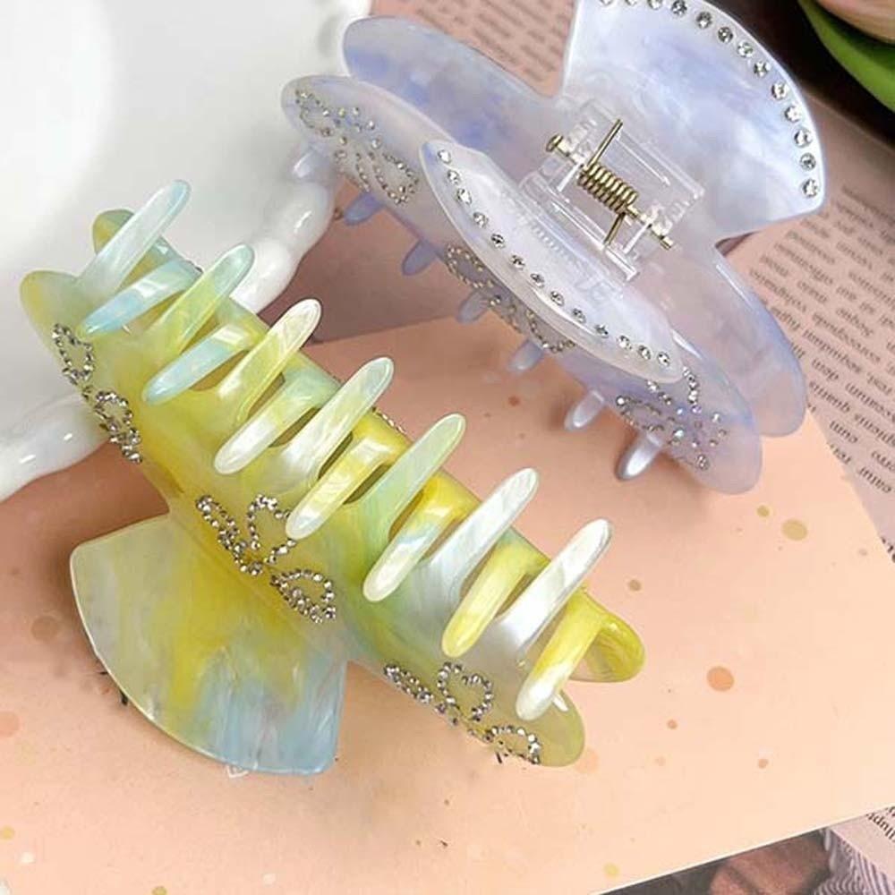Korean Style Rhinestone-inlay Hair Claw Iridescent Acrylic Hair Claw Women Shark Clip  Travel
