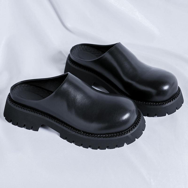 Мода Мода Летние Сандалии Классические Мужские Кожаные Мюли Уличные Простые Мужские Шлепанцы Ручной Работы Деловые Полушлепанцы Пляжная Обувь