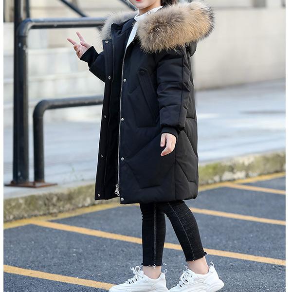 Новая модная детская теплая пуховая куртка Зимняя для девочек с меховым воротником Белый утиный пух Длинная куртка 120-170 см