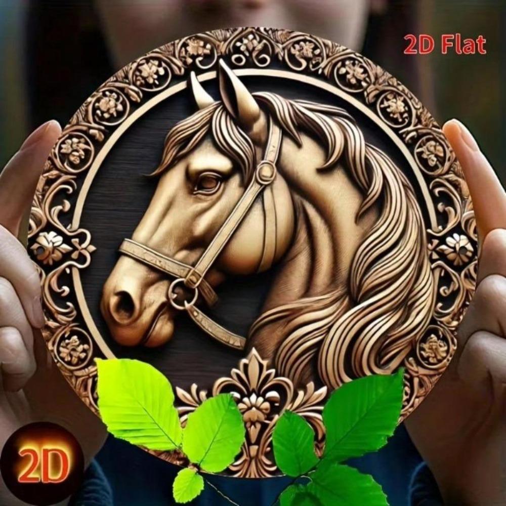 Horse Aluminum Metal Wall Art Round Decor Living Room Sign 2D Flat Print