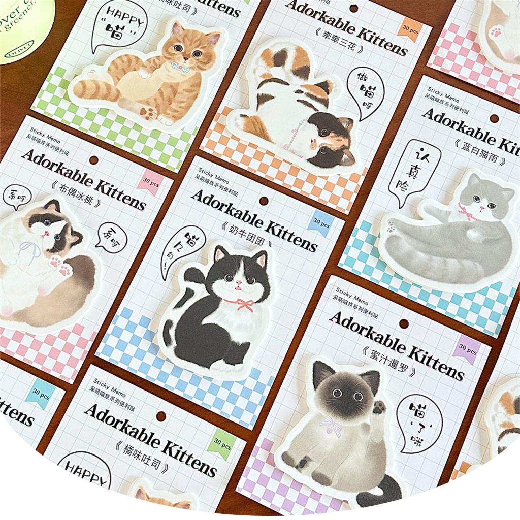 30pcs/set Sweet Cartoon Anime Kitten Sticky Note Korean Chic Cute Cat Scrapbooking Memo Pad Kawaii Notepad Student Supplies