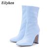 Модные женские ботильоны Eilyken размера 35-42 с квадратным носком, модные туфли на высоком каблуке, осенне-зимняя обувь, на молнии, для офисной леди, синие ботильоны для женщин