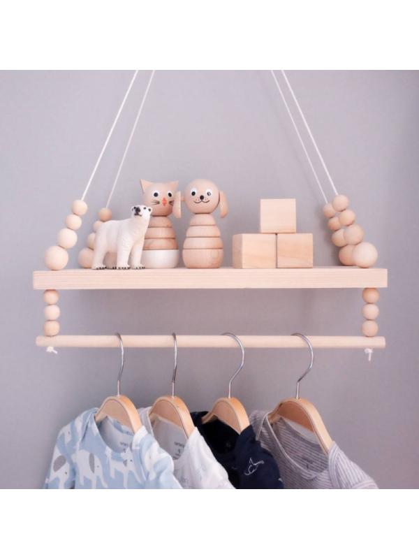 Скандинавский стиль Деревянные бусины Настенная полка Дисплей Стойка для хранения Для декора дома