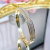 WWJ высококачественный простой невыцветающий золотой браслет женский простой кольцо легкий роскошный изысканный браслеты браслеты двухрядная пряжка из циркония CZ