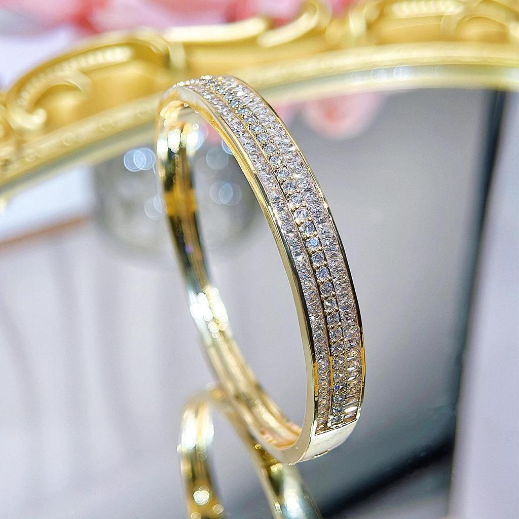 WWJ высококачественный простой невыцветающий золотой браслет женский простой кольцо легкий роскошный изысканный браслеты браслеты двухрядная пряжка из циркония CZ