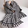 Black White Cherkered Cashmere Imitation Scarf Shawl For Women