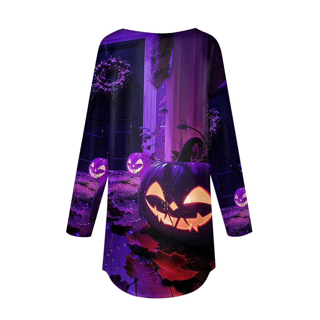 Женская свободная футболка с длинным рукавом с круглым вырезом и принтом, верхний пуловер