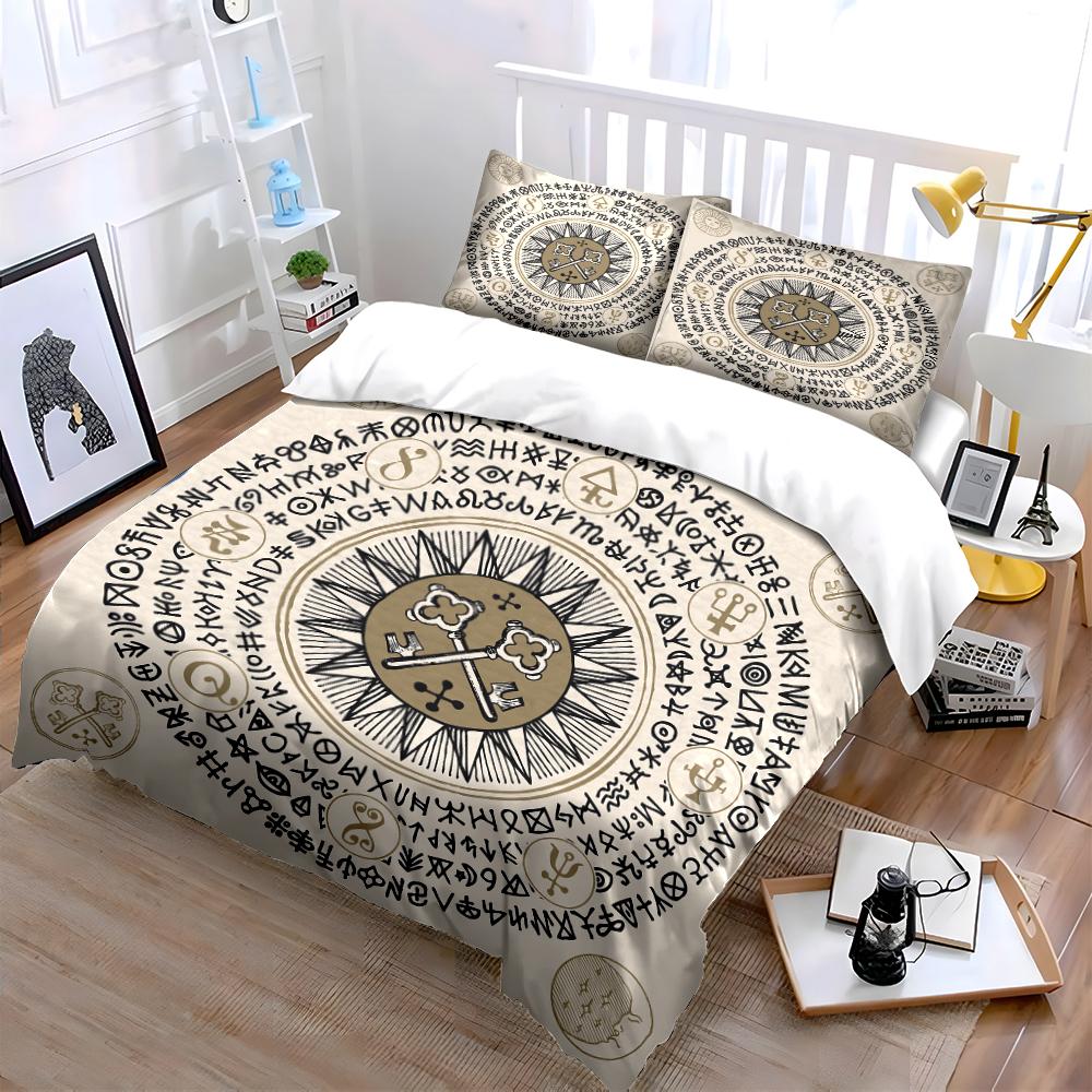 Mystic Symbols Bedding Set in Beige Tone Bedding set (1 duvet cover, 2 pillowcases, duvet not included)